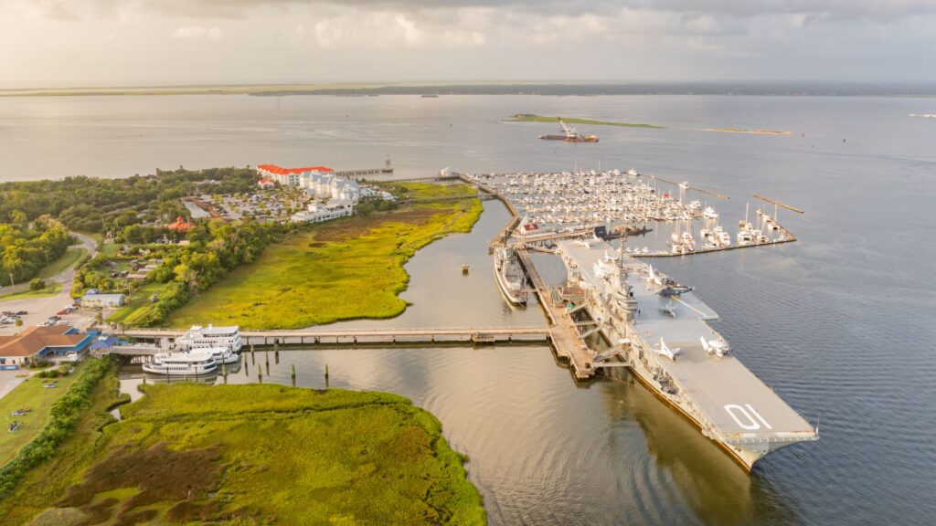 An overhead drove shot of Patriots Point