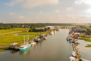 Overhead view of voats on Shem Creek